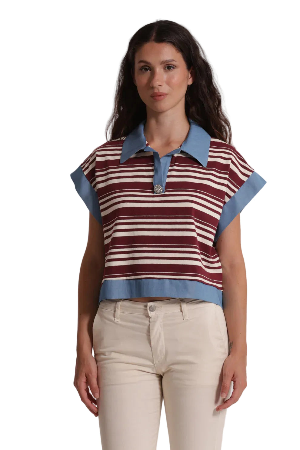 T-shirt con colletto a righe