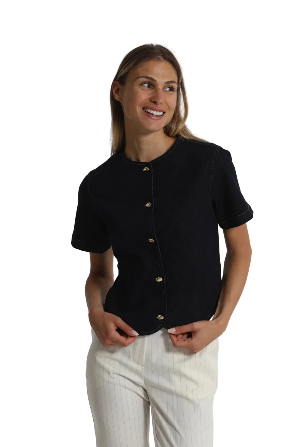 Giacca in denim con bottoni oro